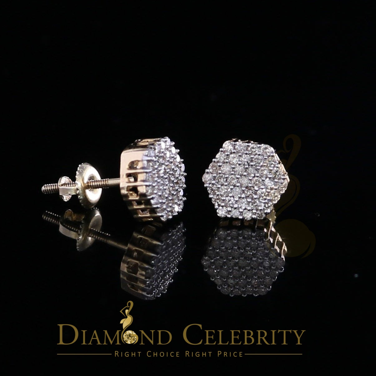DiamondCelebritees Real Diamond 0.50CT 10K Real Yellow Gold Men's/Women's Stud Round Earring
