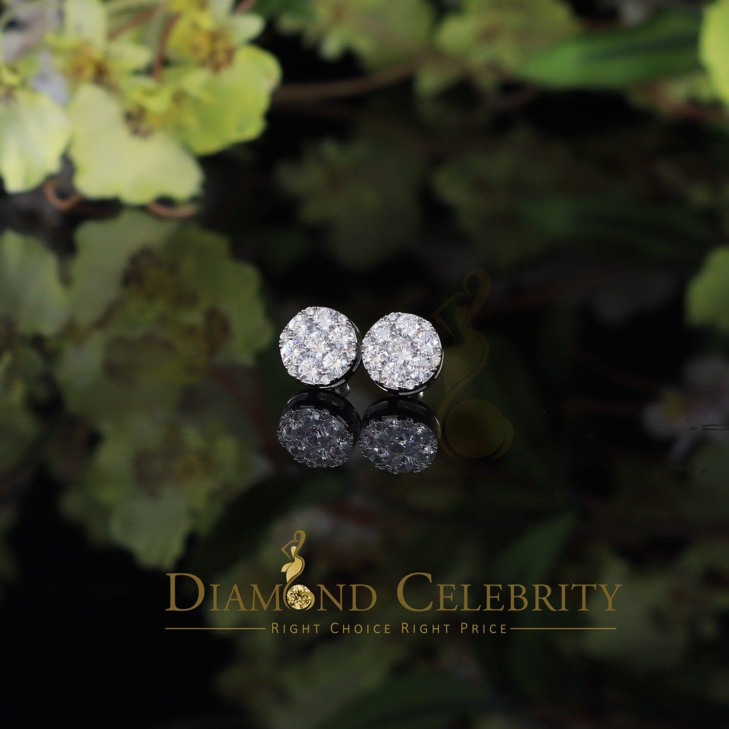 DiamondCelebritees  925 Sterling White Silver Cubic Zirconia Women & Men Round Stud Earrings