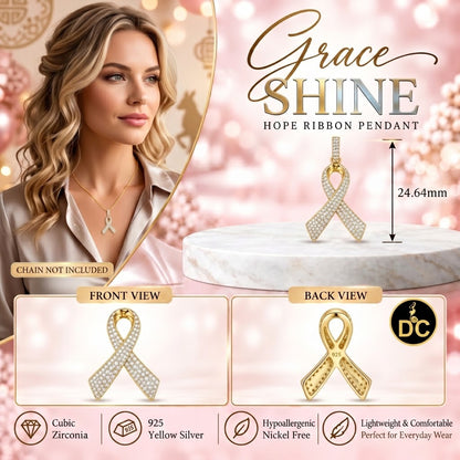 DiamondCelebritees 925 Silver Yellow Clear 0.50ct CZ Hope Ribbon Pendant for Breast Cancer Support