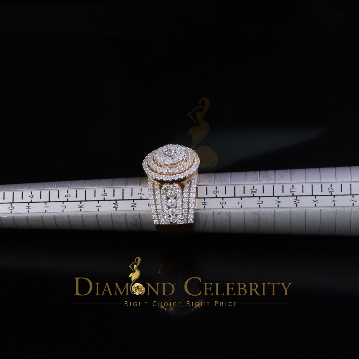 DiamondCelebritees 4.00ct VVS D Round Cluster Stone Yellow Silver Moissanite For Men's Rings SZ 8