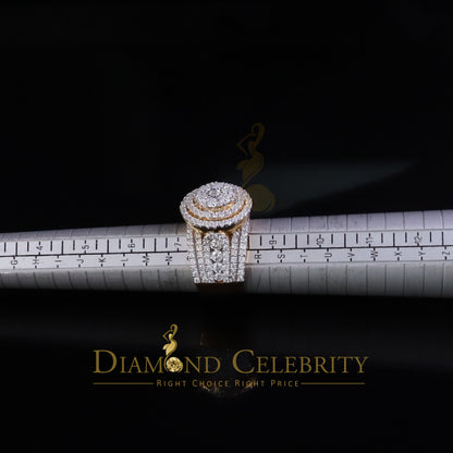 DiamondCelebritees 4.00ct VVS D Round Cluster Stone Yellow Silver Moissanite For Men's Rings SZ 8