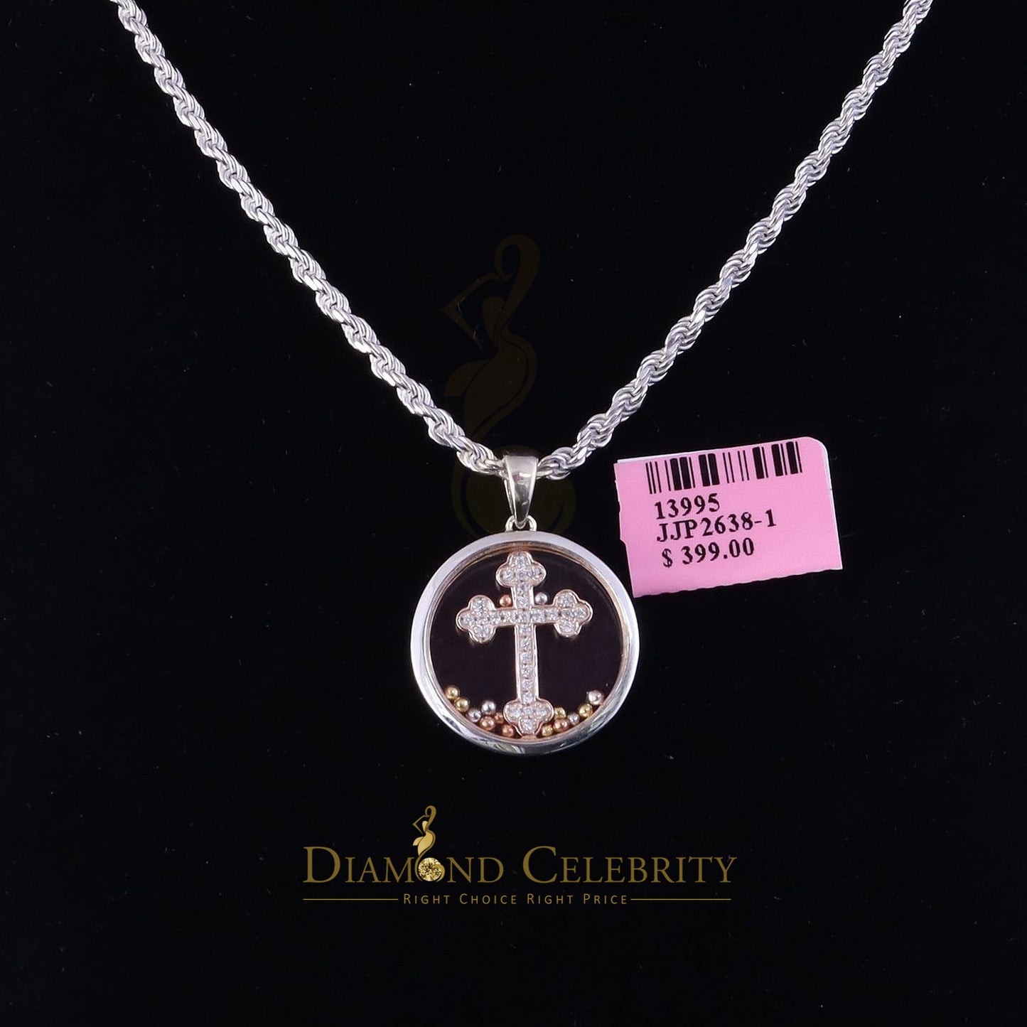 DiamondCelebritees Attractive White 925 Sterling Silver Charming Cross Pendant with Cubic Zirconia