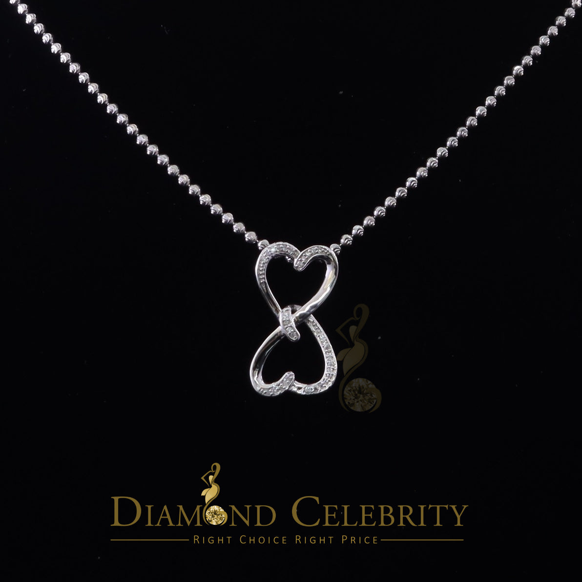 DiamondCelebritees 925 Sterling White Silver Pendant with Dual Heart Shape 0.00ct Cubic Zirconia
