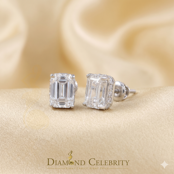 Diamondcelebritees Men's/Women's 925 Silver White 2.50ct VVS D Moissanite Emerald cut Stud Earrings