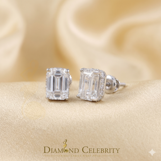 Diamondcelebritees Men's/Women's 925 Silver White 2.50ct VVS D Moissanite Emerald cut Stud Earrings