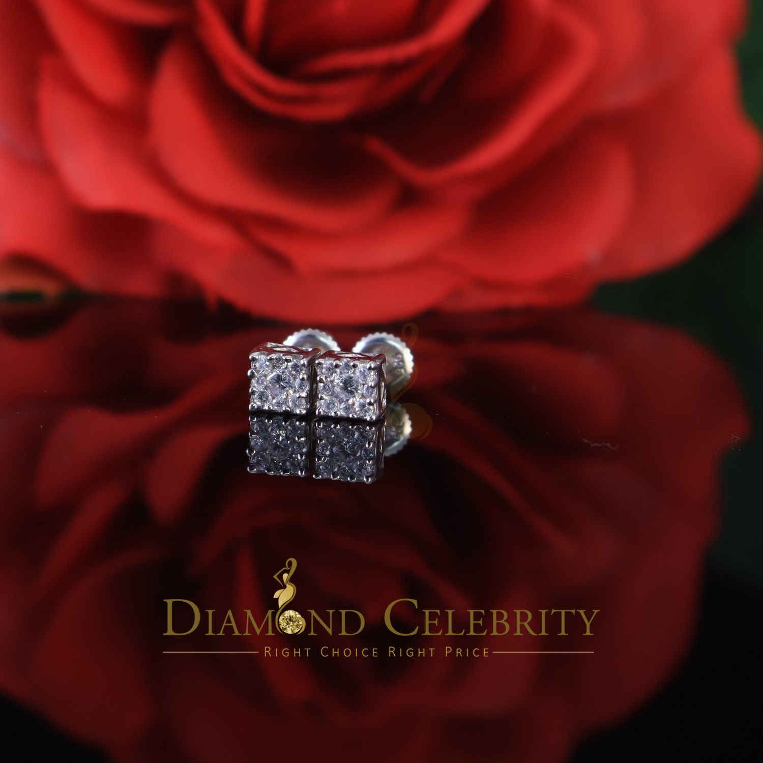 DiamondCelebritees  0.55ct Cubic Zirconia 925 White Sterling Silver Women's Hip Hop Square Earrings