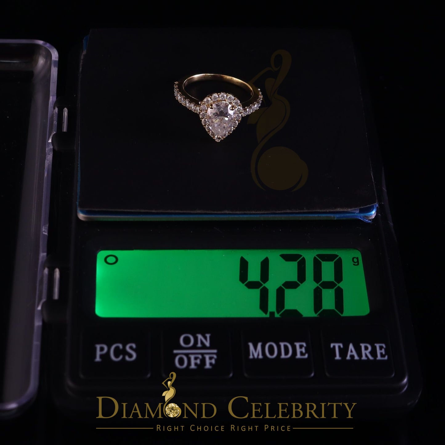 King Of Blings  10K Yellow Gold 2.50CT 'VVS' 'FL' D clr Pear Cut Moissonite Womens Ring Size 7