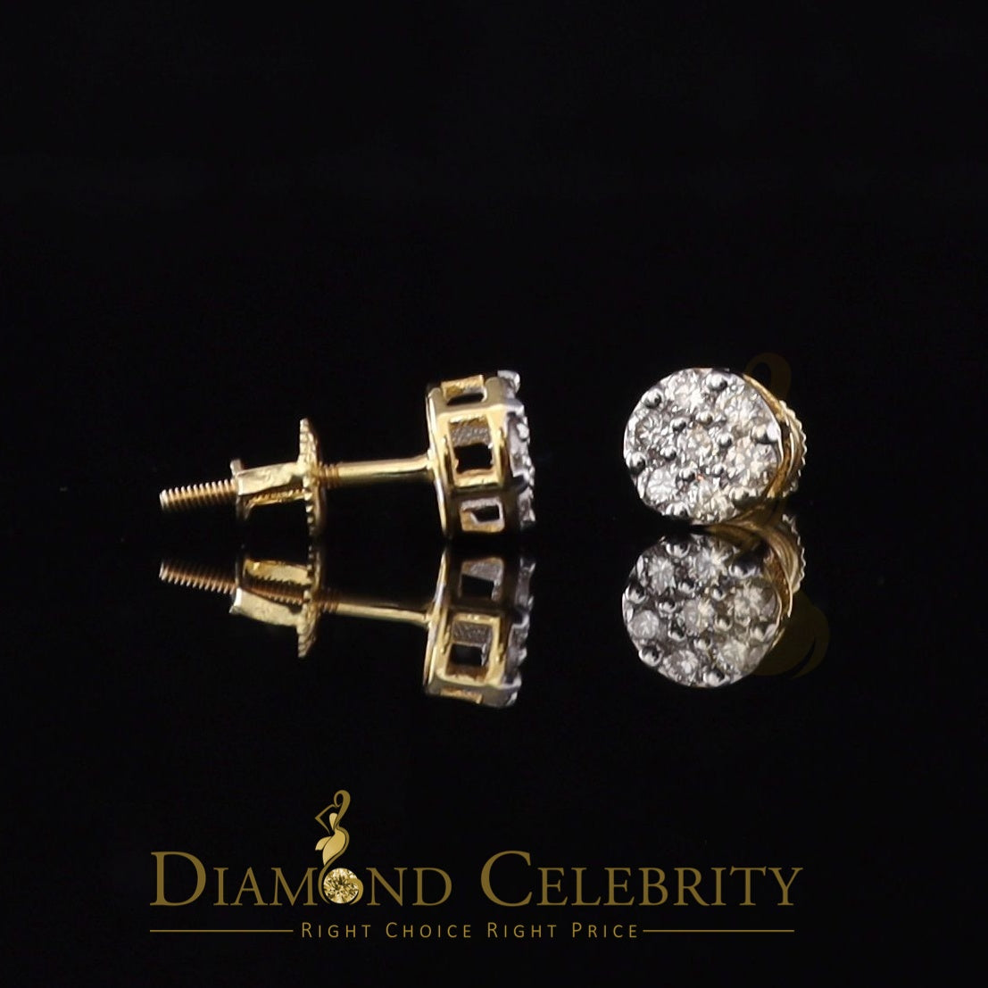 DiamondCelebritees 0.50 CT Real Diamond with 10K Real Yellow Gold with Round Stud Earrings