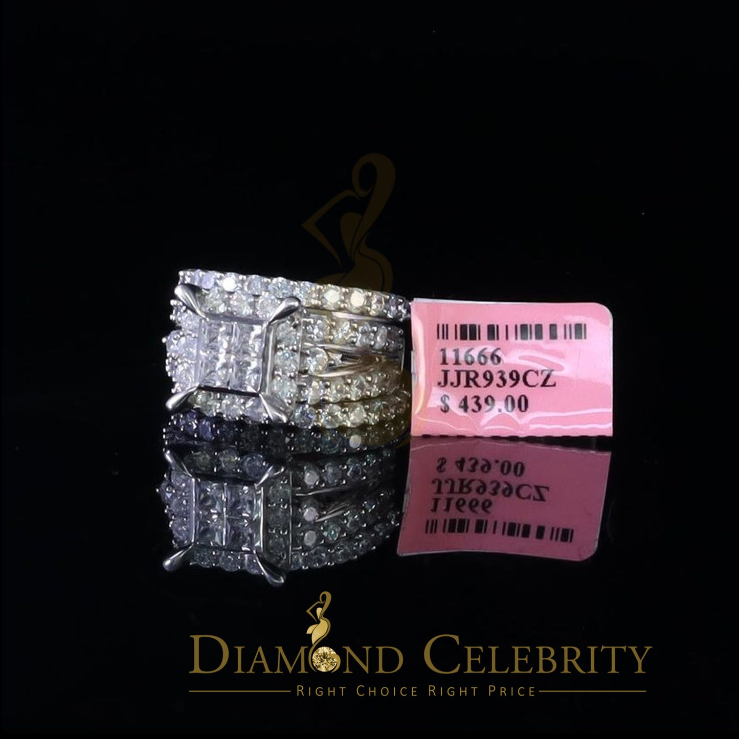 DiamondCelebritees 6.72ct Cubic Zirconia White 925 Sterling Silver Women 3PC Wedding Rings SZ 8