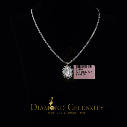 DiamondCelebritees 925 Silver Men/Women Flower Design St.Jude Mini CZ Stone Pendant White Religious