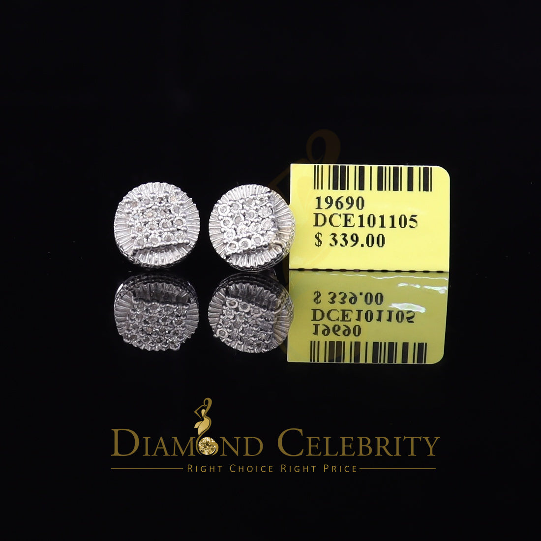 DiamondCelebritees 925 Sterling Silver White Hip Hop 0.15ct Diamond Men's & Women's Round Earrings