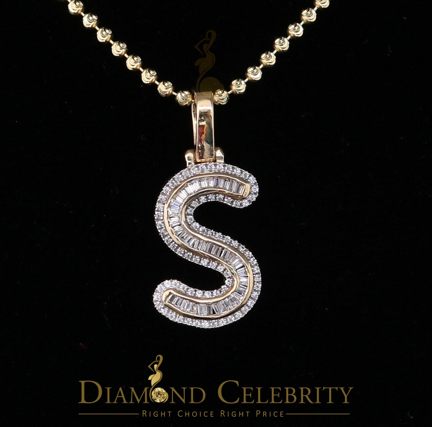 DiamondCelebritees Yellow Bugutte Initial All Alphabet Sterling Silver Pendant with Cubic Zirconia