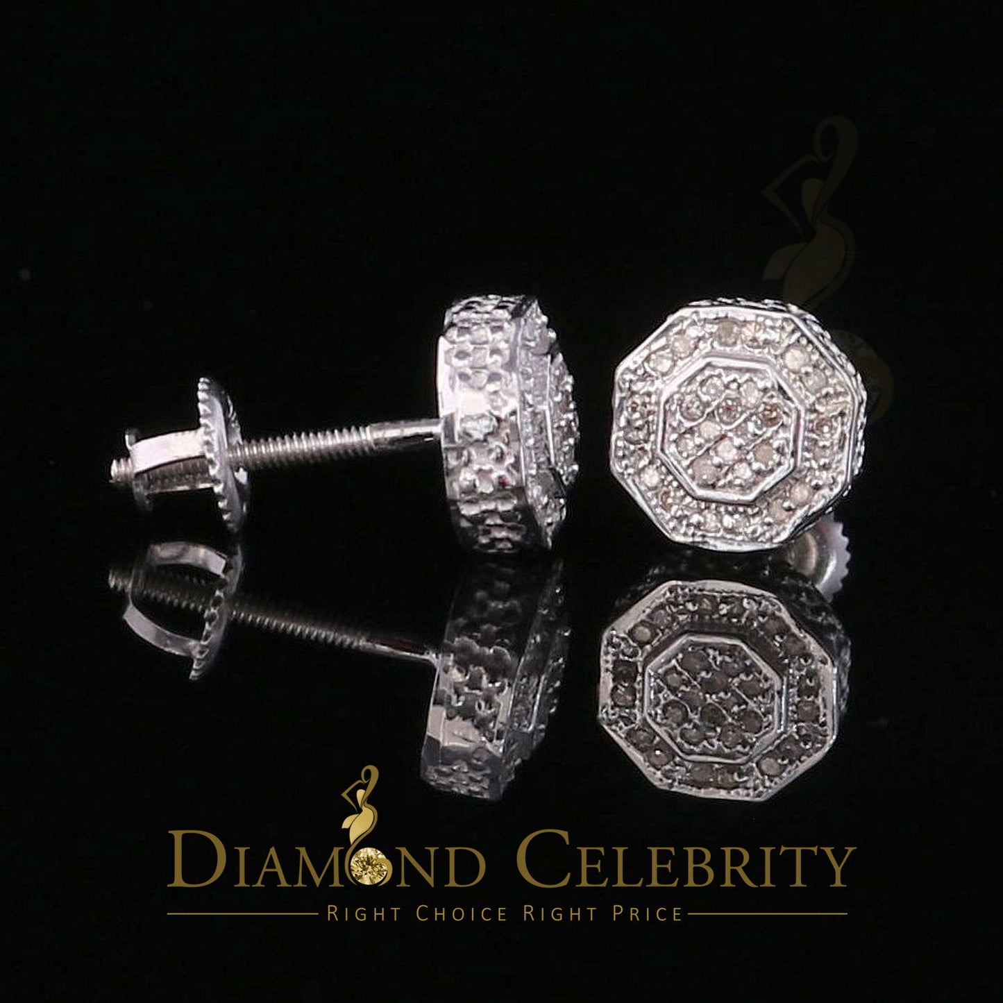 DiamondCelebritees 925 White Sterling Silver 0.10ct Diamond Hexagon Men's/Women's Stud Earrings