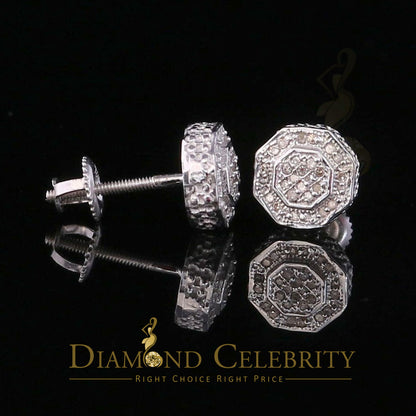 DiamondCelebritees 925 White Sterling Silver 0.10ct Diamond Hexagon Men's/Women's Stud Earrings