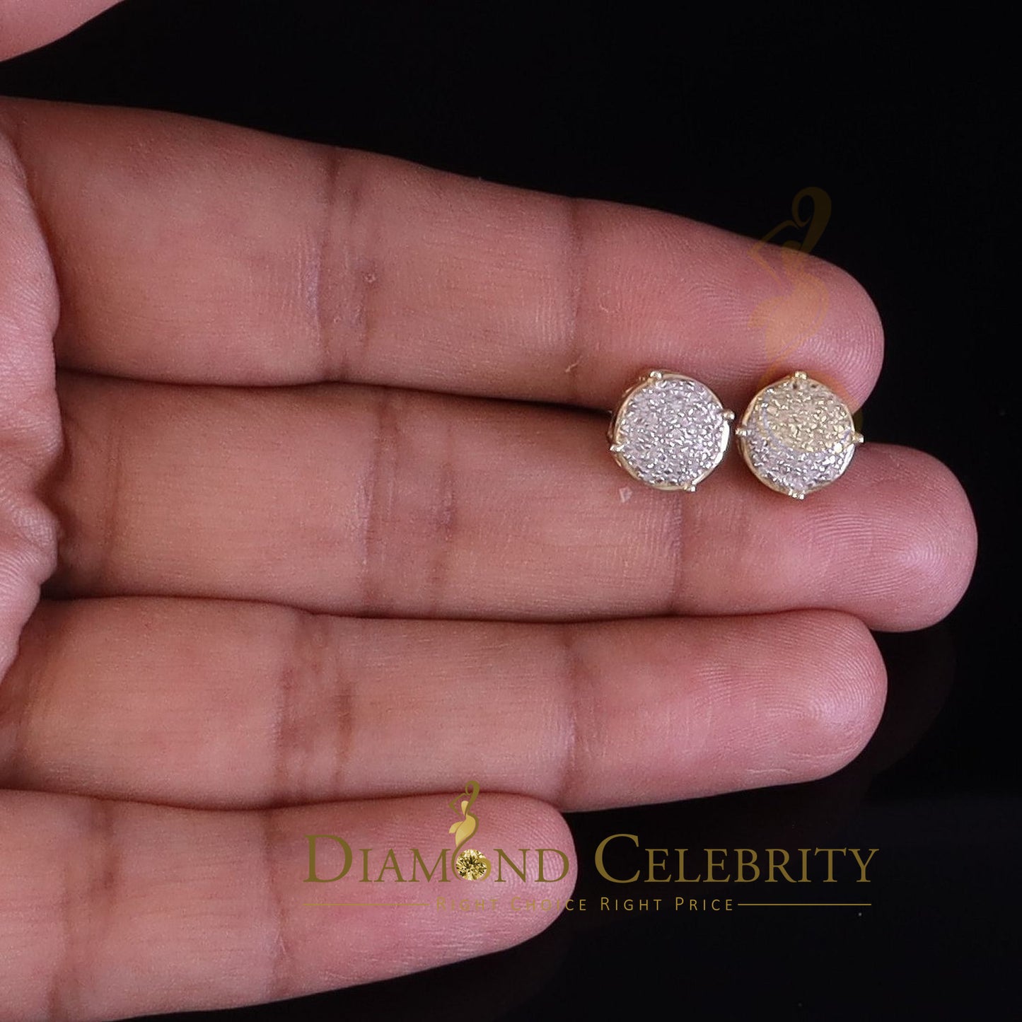 DiamondCelebritees 0.10ct Diamond 925 Yellow Silver for Men's & Womens Stud Round Earring