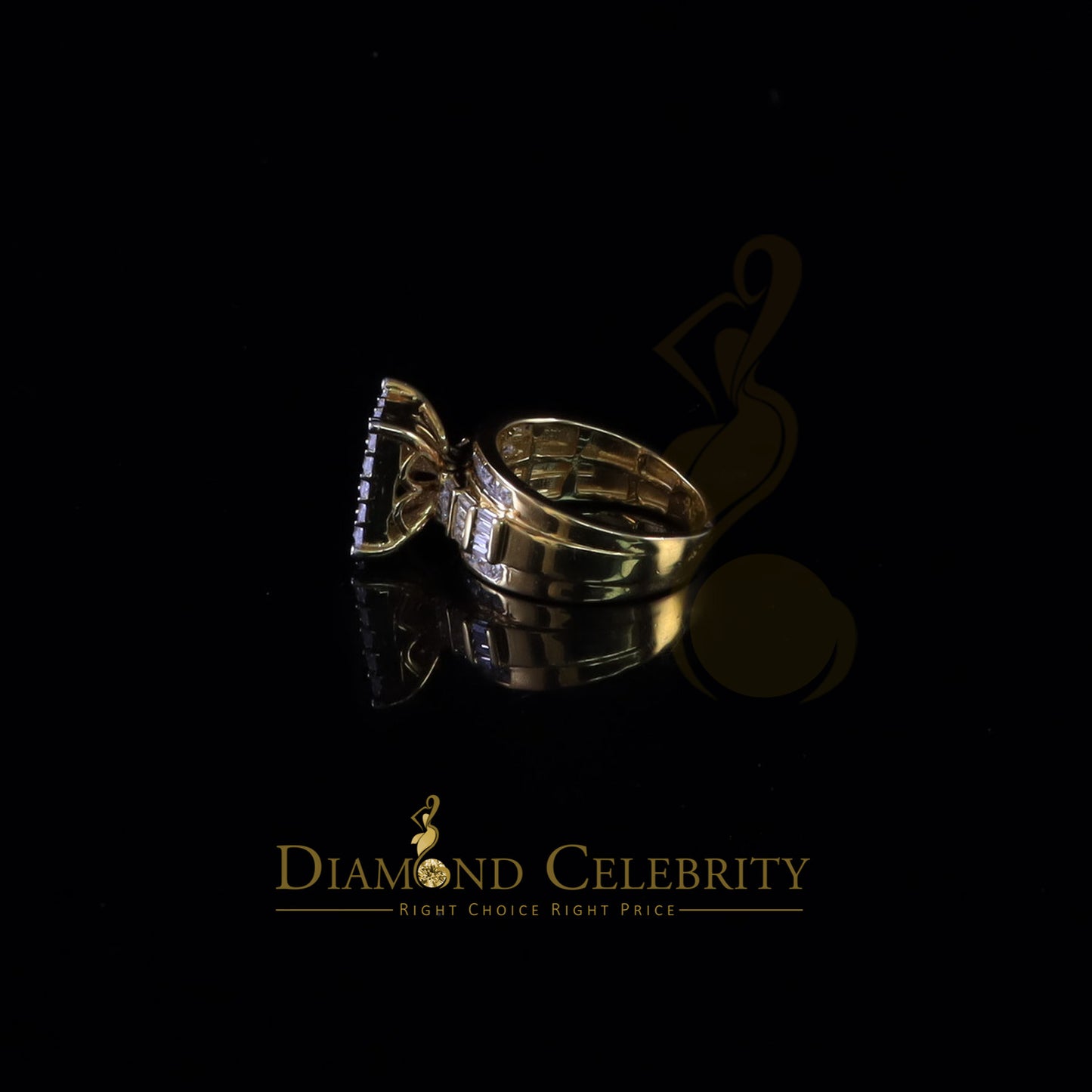 DiamondCelebritees 925 Sterling Yellow Silver Square 1.75 ct Cubic Zirconia Womens Ring Size 8