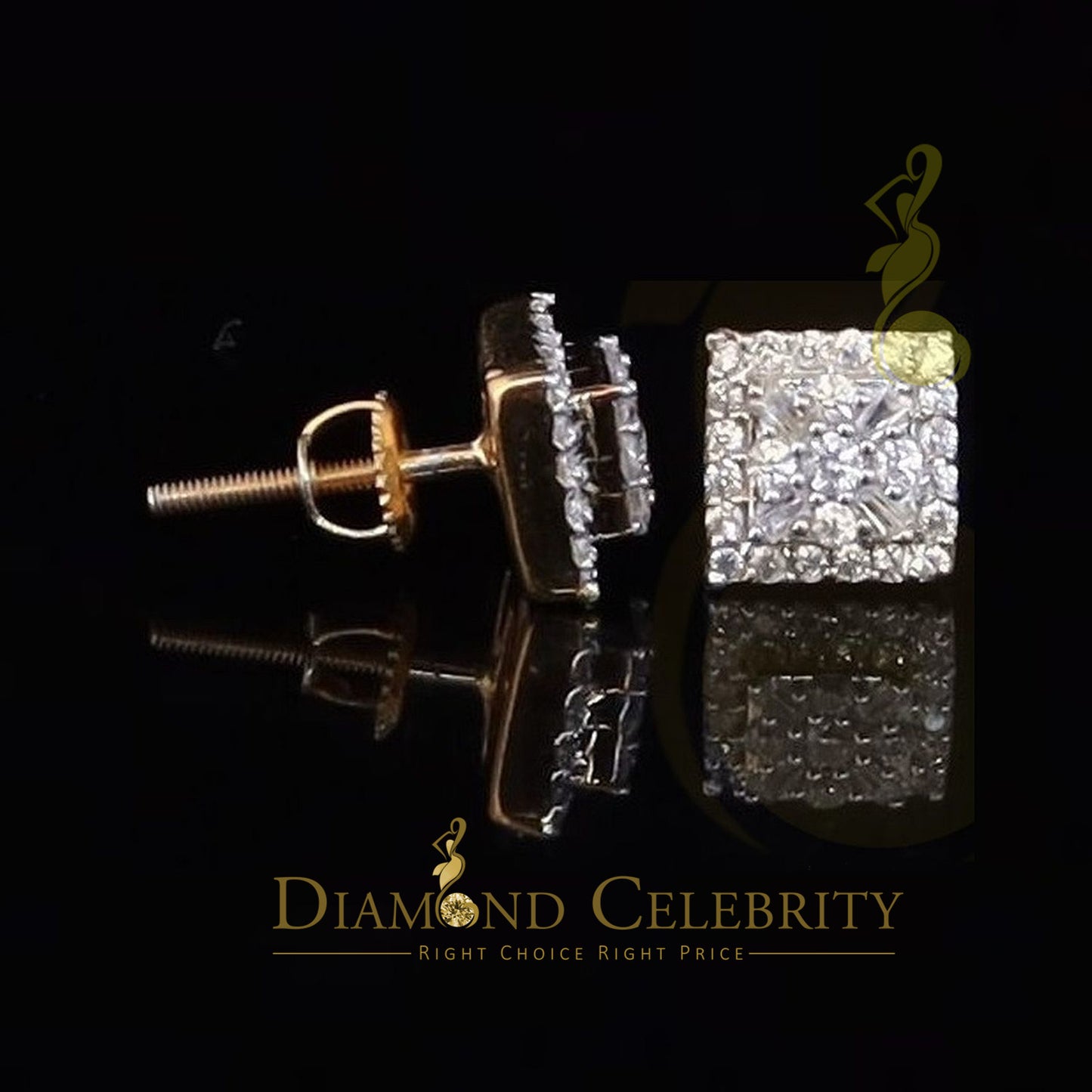 DiamondCelebritees  925 Yellow Starling Silver 0.74ct Cubic Zirconia Square Women's / Men's Earrings