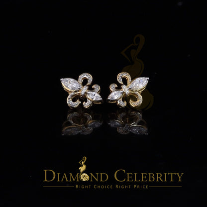 DiamondCelebritees  925 Yellow Silver Ladies Fleur de Lis Screw Back 2.43ct Cubic Zirconia Earrings