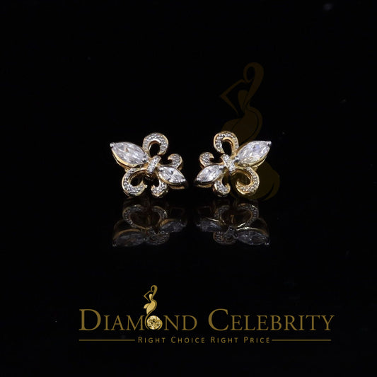 DiamondCelebritees  925 Yellow Silver Ladies Fleur de Lis Screw Back 2.43ct Cubic Zirconia Earrings