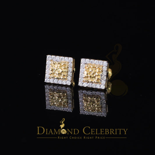 DiamondCelebritees 1.00ct Moissanite Yellow 925 Sterling Silver Women's Square Shape Nugget Earring