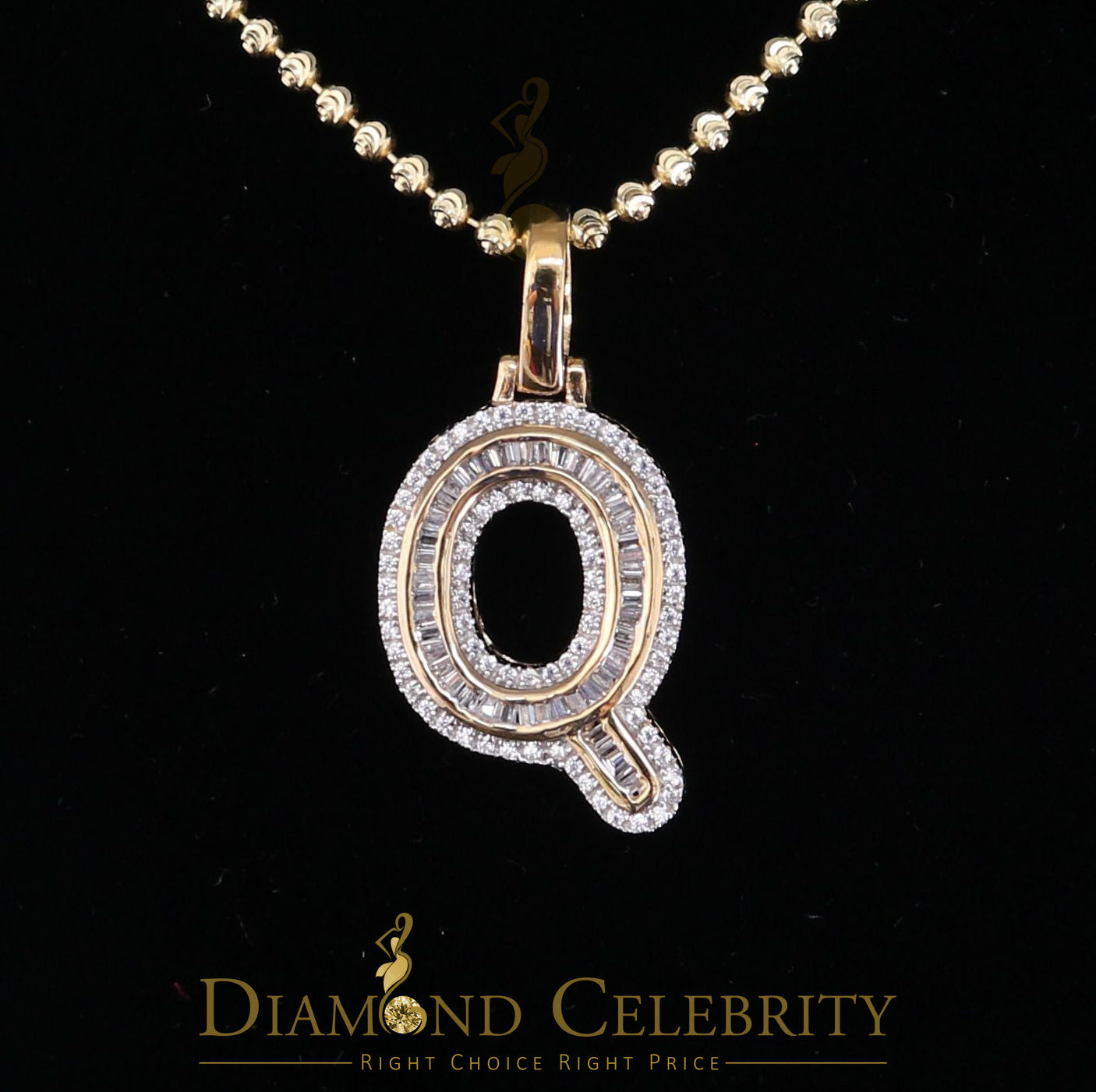 DiamondCelebritees Yellow Bugutte Initial All Alphabet Sterling Silver Pendant with Cubic Zirconia