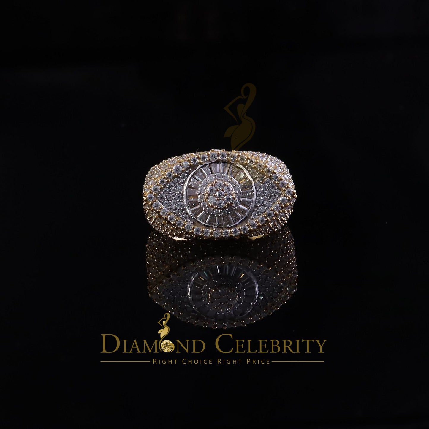 DiamondCelebritees 4.00ct VVS D 925 Silver Moissanite Baguette Men/Women Yellow Evil Eye Ring SZ10