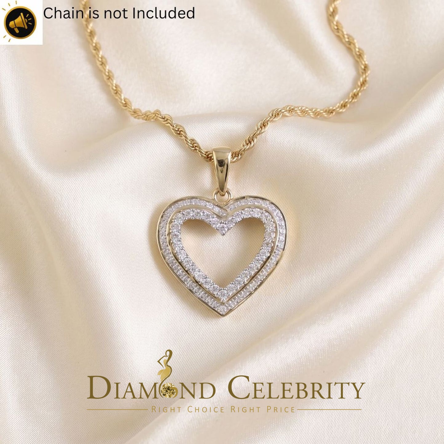 DiamondCelebritees  Real 0.10ct Diamond Sterling Silver HEART Yellow Charm Fashion Necklace Pendant
