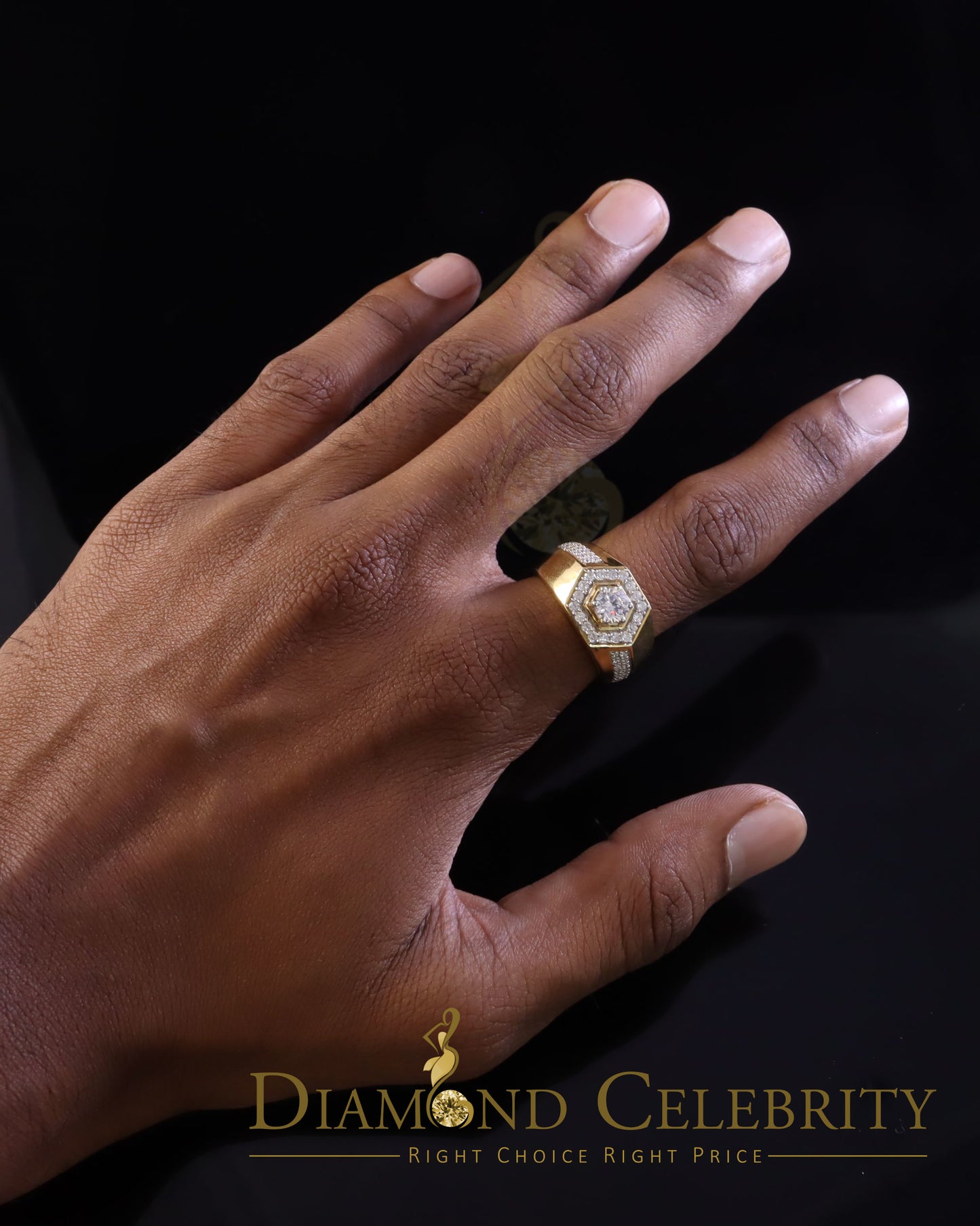 DiamondCelebritees 925 Yellow Sterling Silver Cubic Zirconia 2.44ct Men Ring Size 9