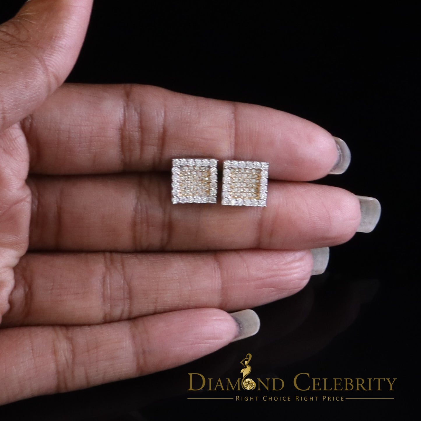 Diamondcelebritees 925 White Silver 0.80ct VVS 'D' Moissanite Square Stud Earring Men's/Womens