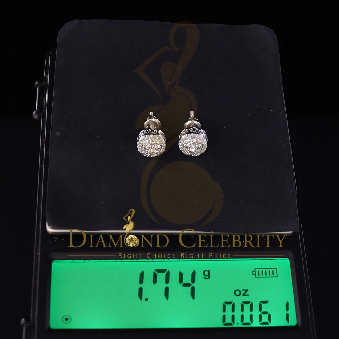 DiamondCelebritees 10K Real White Gold w/ Real 0.50CT Diamond Men's/Women's Stud Round Earring
