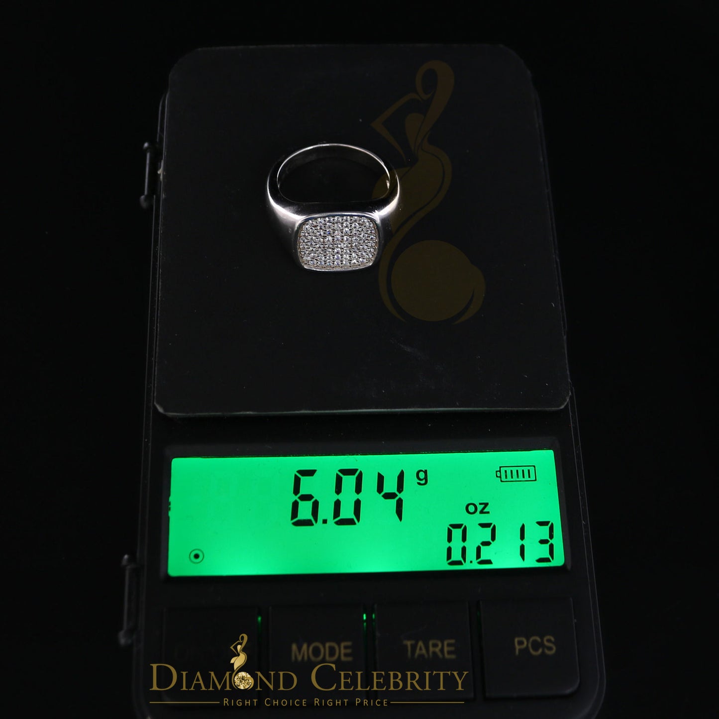 DiamondCelebritees 925 White Silver Square-Shape 0.25ct Cubic Zirconia Engagement Men's Ring SZ 8