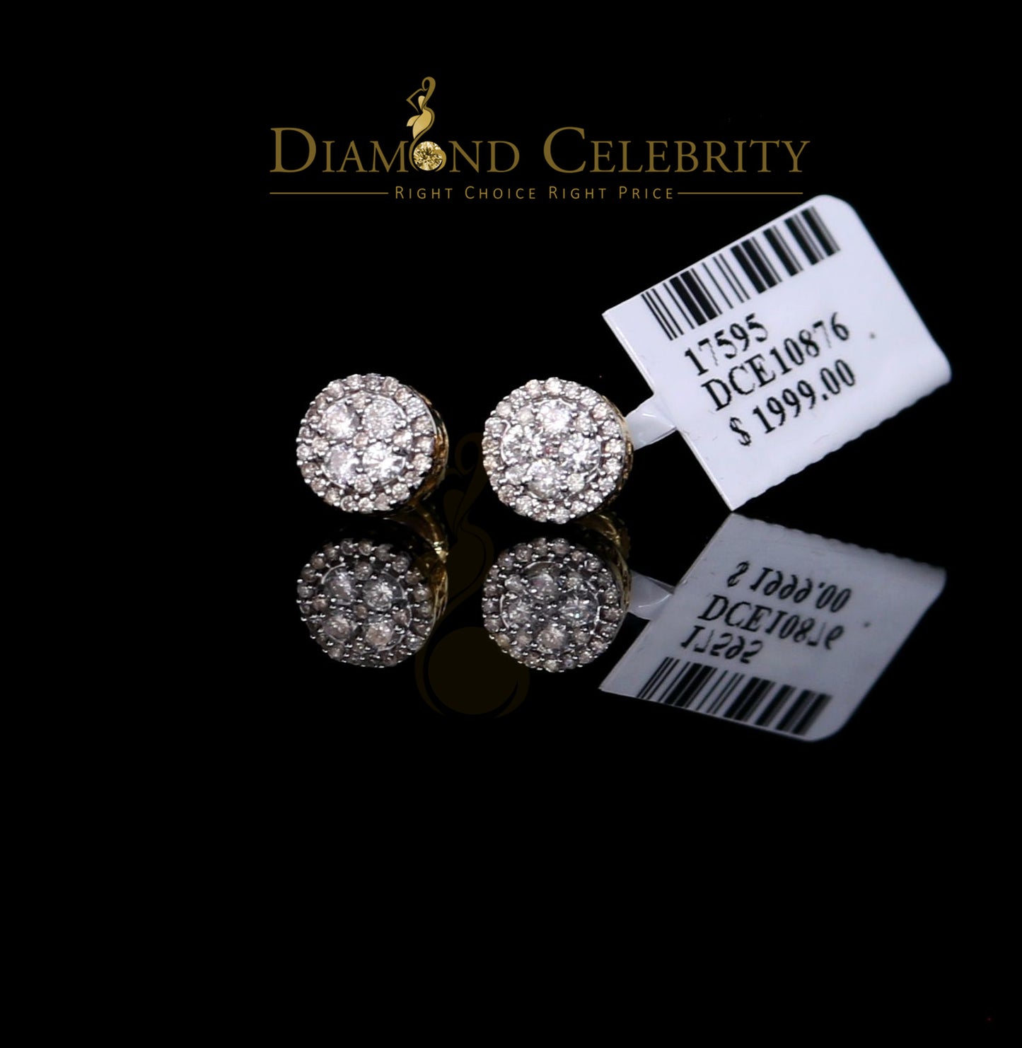 DiamondCelebritees Men's/Women's 10K Real Yellow Gold Real Diamond 0.50CT Stud Round Earring