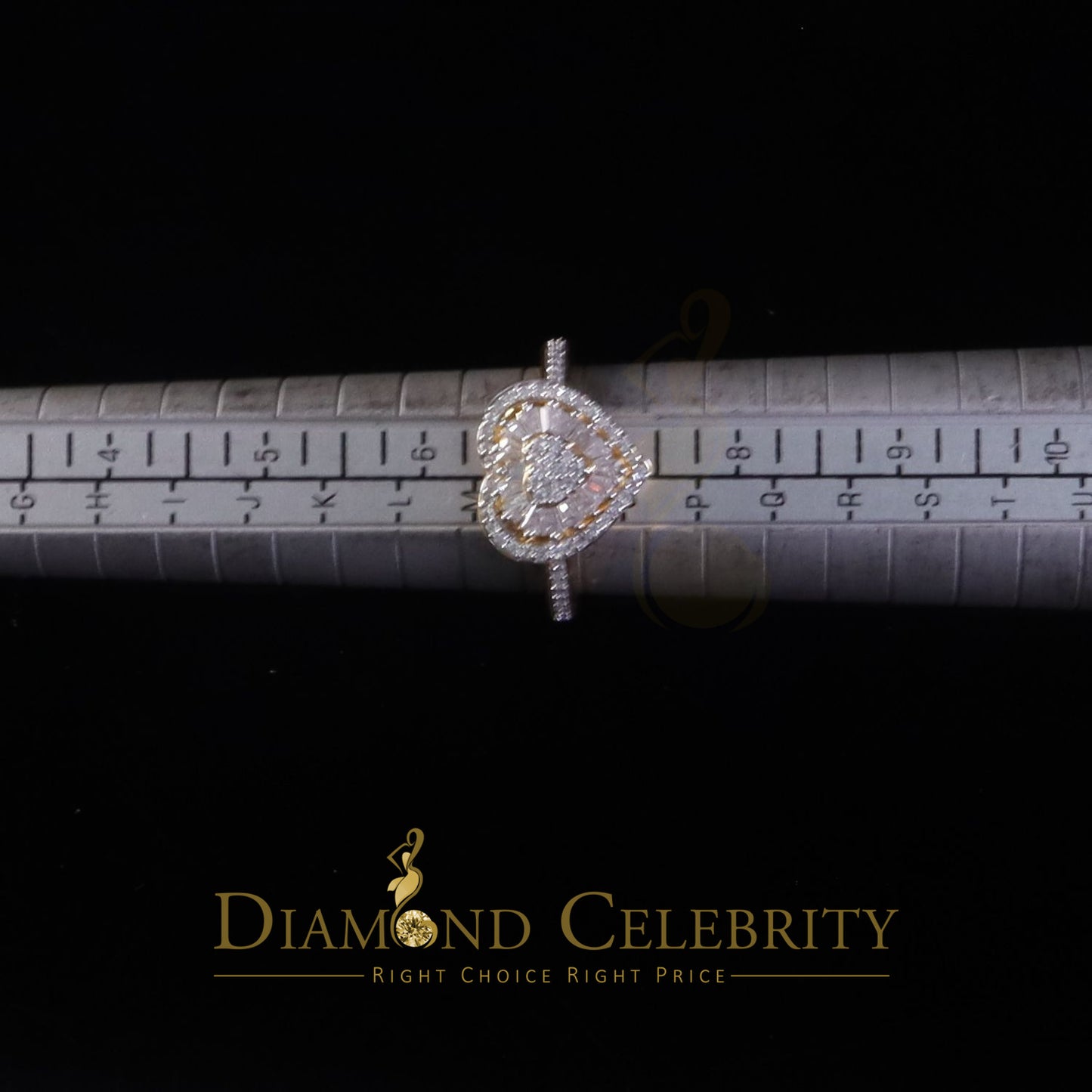 DiamondCelebritees Moissanite 925 Yellow Silver 1.00ct VVS 'D' Baguette Heart Rings Women's Size 7