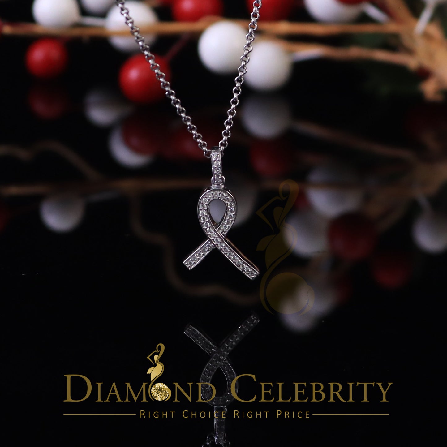 DiamondCelebritees White Ribbon Shape Pendant 925 Sterling Silver with 0.26ct Cubic Zirconia stone