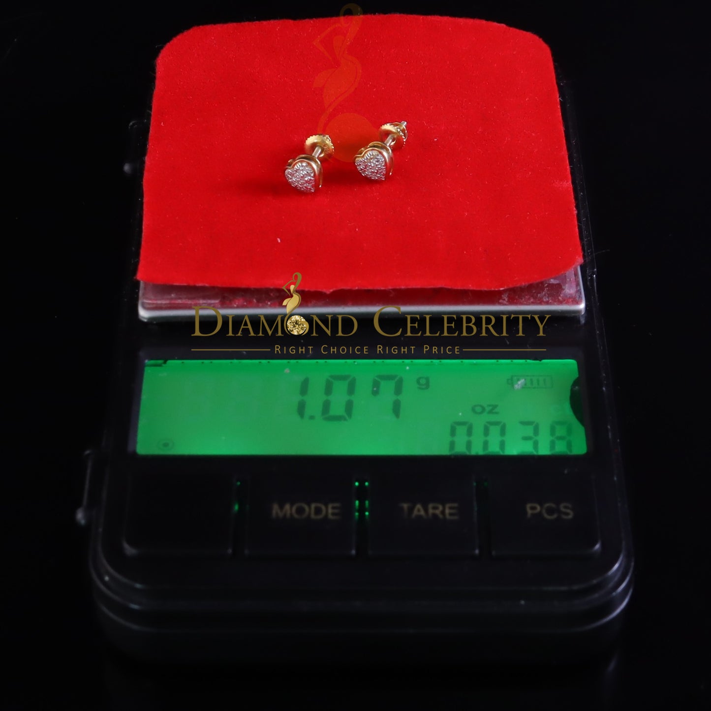 DiamondCelebritees Aretes Para Hombre Heart 925 Yellow Silver 0.08ct Diamond Women's /Men's Earring