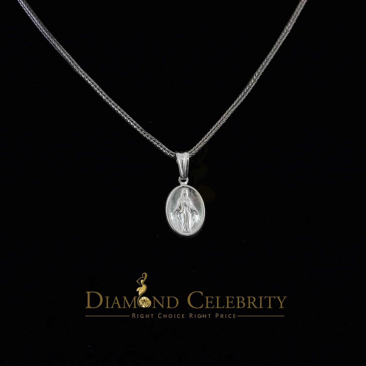 DiamondCelebritees 925 Sterling Silver Double Side Oval Jesus Men's/Women's Pendant White Religious