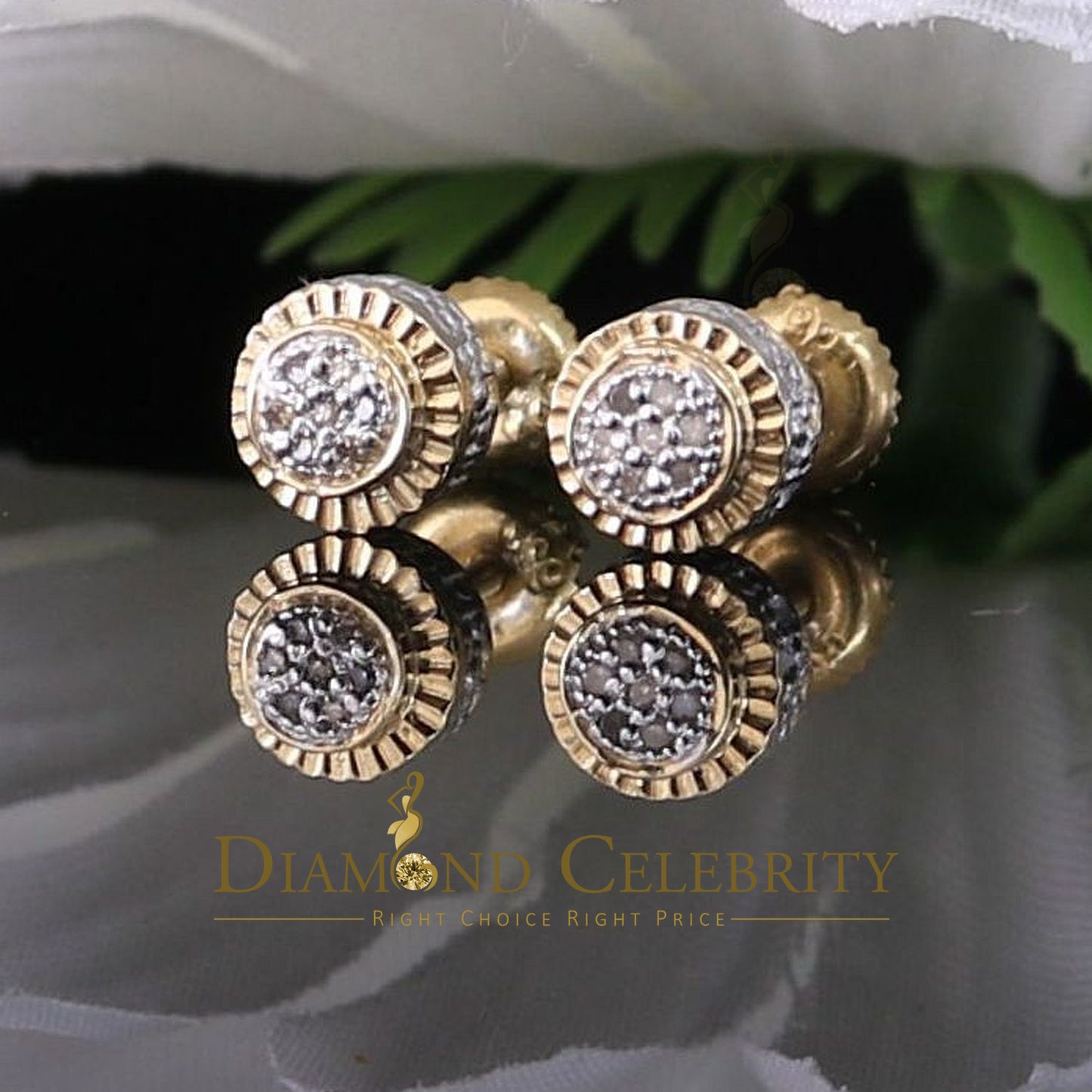 DiamondCelebritees 925 Sterling Silver 0.05ct Diamond for Women's/ Men's Yellow Stud Round Earrings