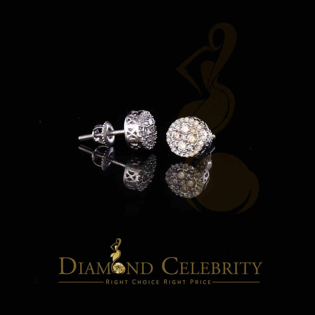 DiamondCelebritees 10K Real White Gold w/ Real 0.50CT Diamond Men's/Women's Stud Round Earring
