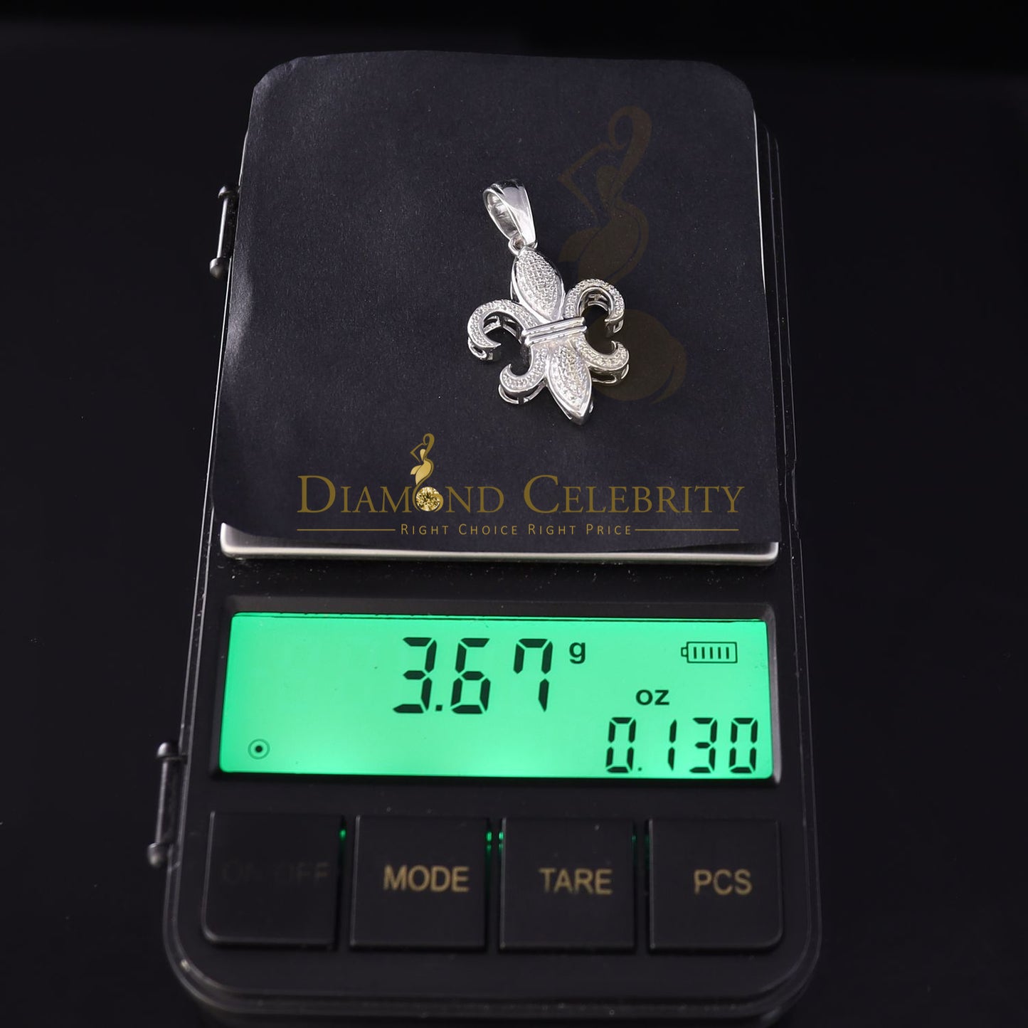 DiamondCelebritees White 925 Fleur de Lis Shape Sterling Silver Pendant with 0.50ct Cubic Zirconia