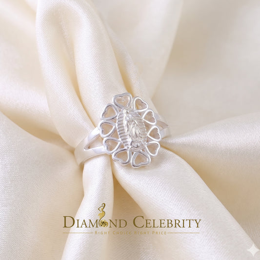 DiamondCelebritees White 925 Silver Virgin Mary Heart shape cutout Women Faith Protection Ring SZ 8