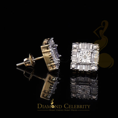 King of Blings-Micro Pave Yellow 925 Silver 0.20ct Real Diamond Men & Women Square Earrings