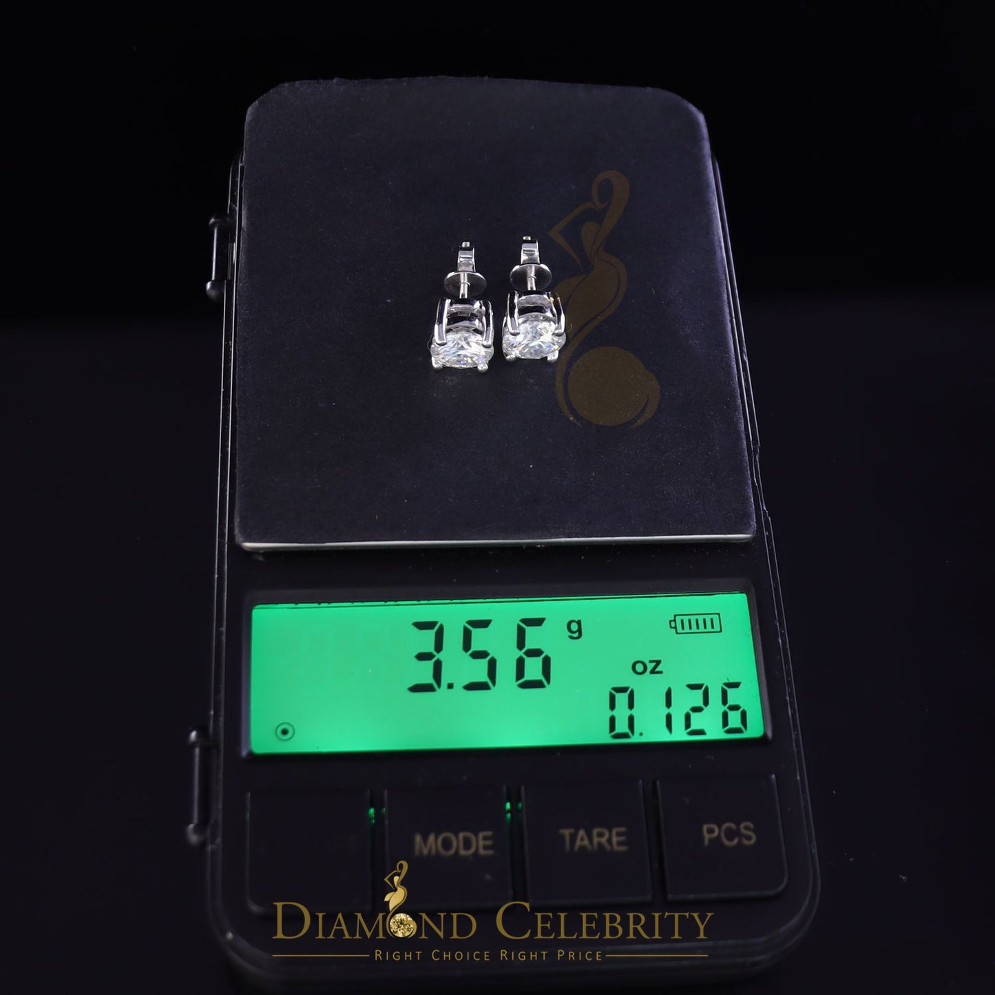 DiamondCelebritees 10k Real White Gold with 3.50ct Round VVS 'D' Color Moissanite Stud Earrings