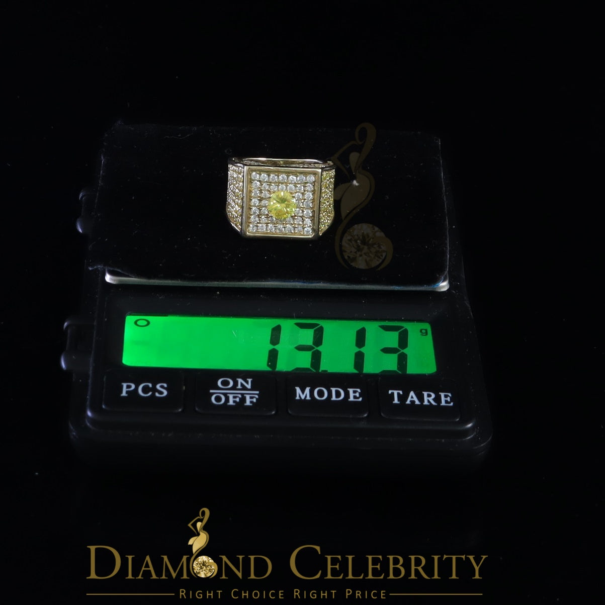 DiamondCelebritees 925 Sterling Yellow Silver Square Shape Cubic Zirconia 9.50ct Womens Ring Size7