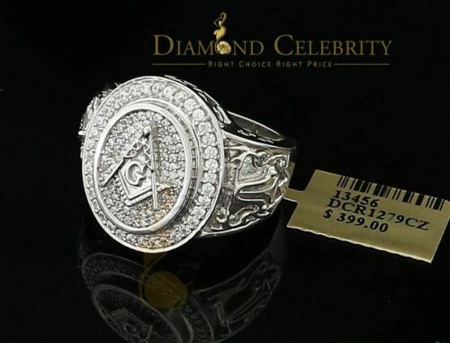 DiamondCelebritees 925 Silver White 1.75ct Cubic Zirconia Oval Wide Band Cocktail Men's Ring SZ 10