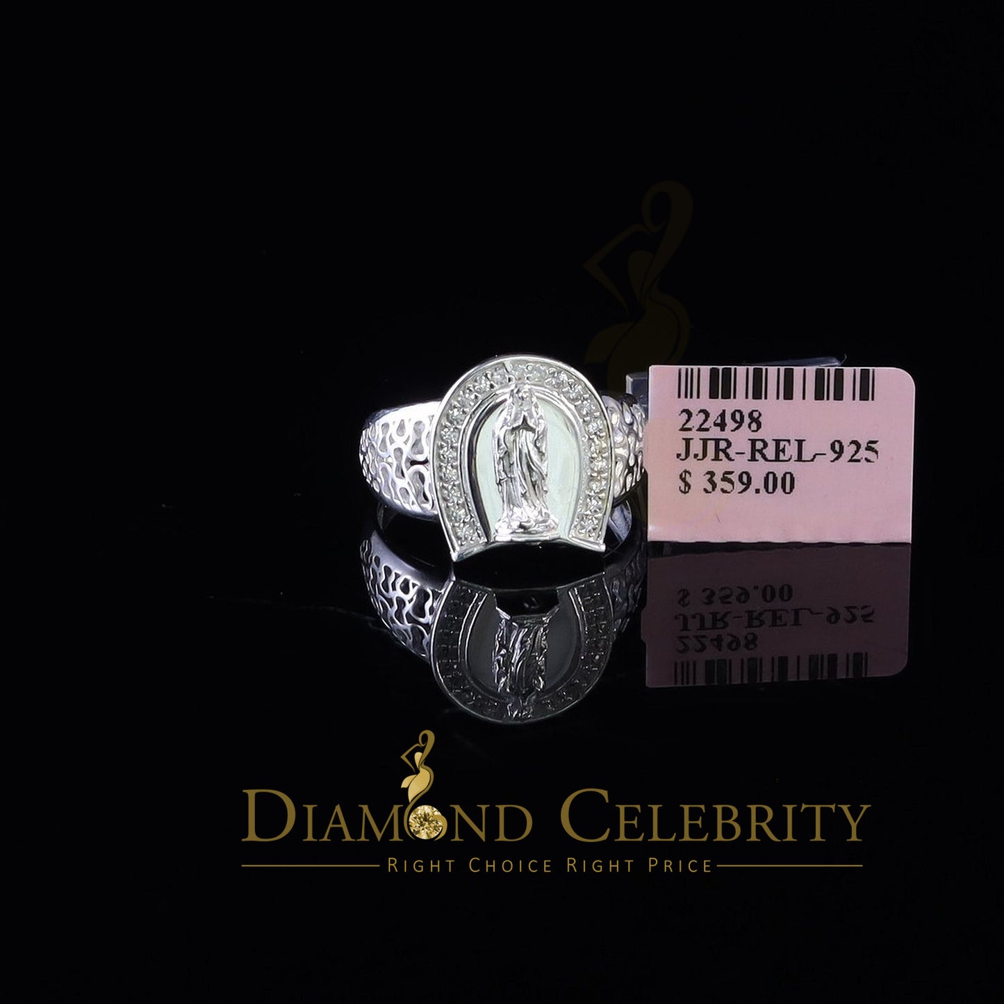 DiamondCelebritees White Virgin Merry CZ 925 Sterling Silver Horse Shoe Shape Women's Religious Ring SZ 8.5