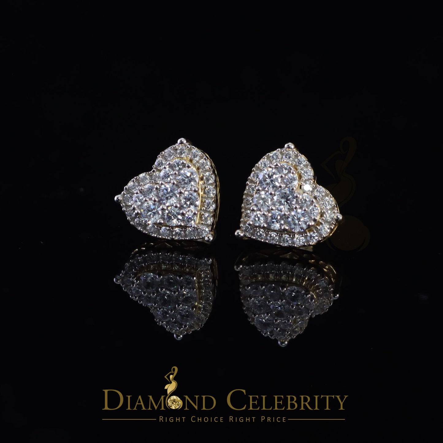 DiamondCelebritees  925 Sterling Yellow Silver 2.68ct Cubic Zirconia Heart Women's Stud Earrings