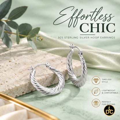 925 Sterling Silver Polished Multi-Row Twisted Rope Pattern 15mm Hoop Earring