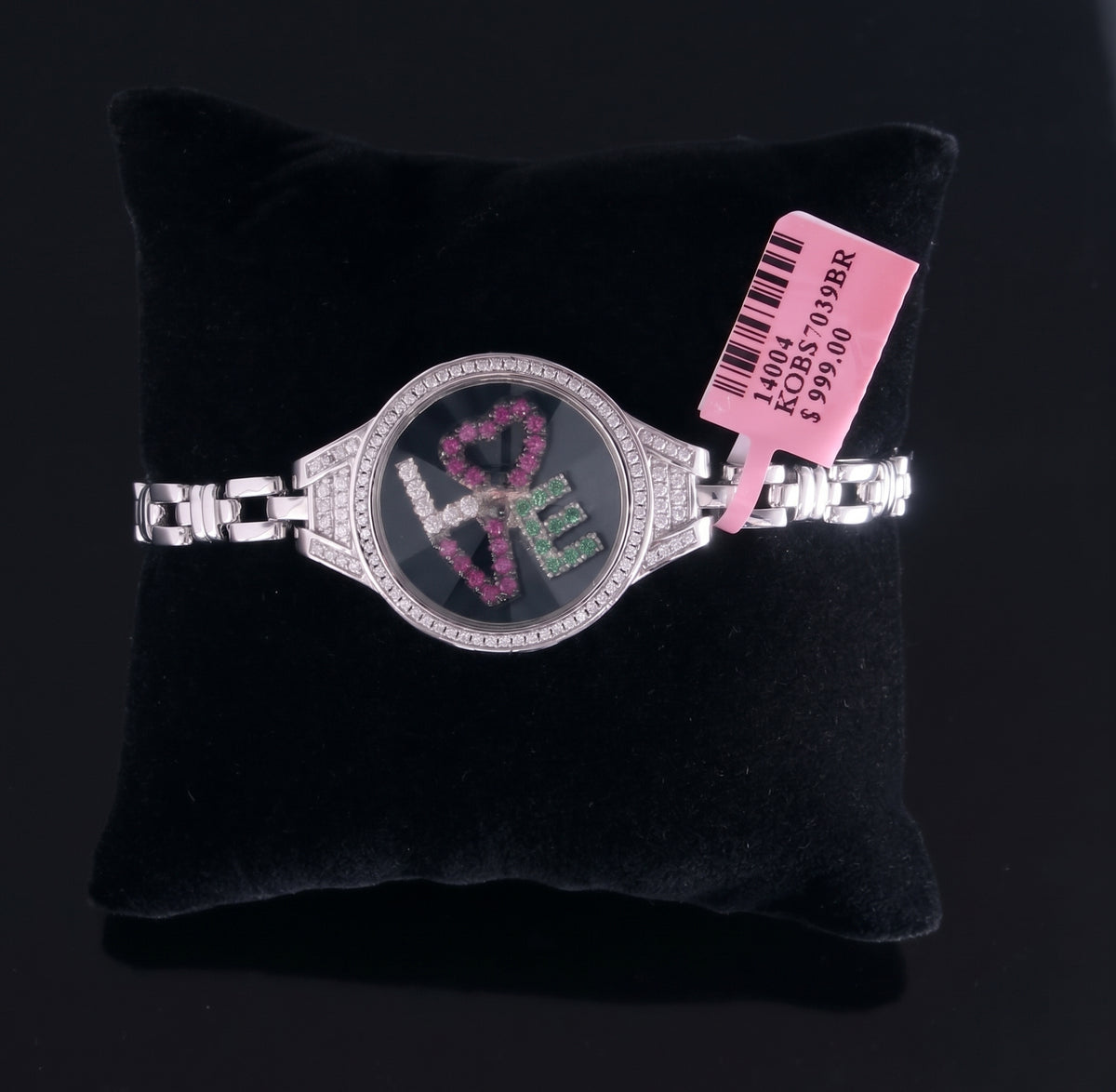Diamondcelebritees 925 Sterling Silver White Bracelet Iced Out Floating Love Cubic Zirconia Size 7