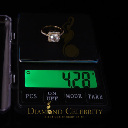 King Of Blings  10K Yellow Gold 3.00CT 'VVS' 'FL' D clr Cushion Cut Moissonite Womens Ring S/7