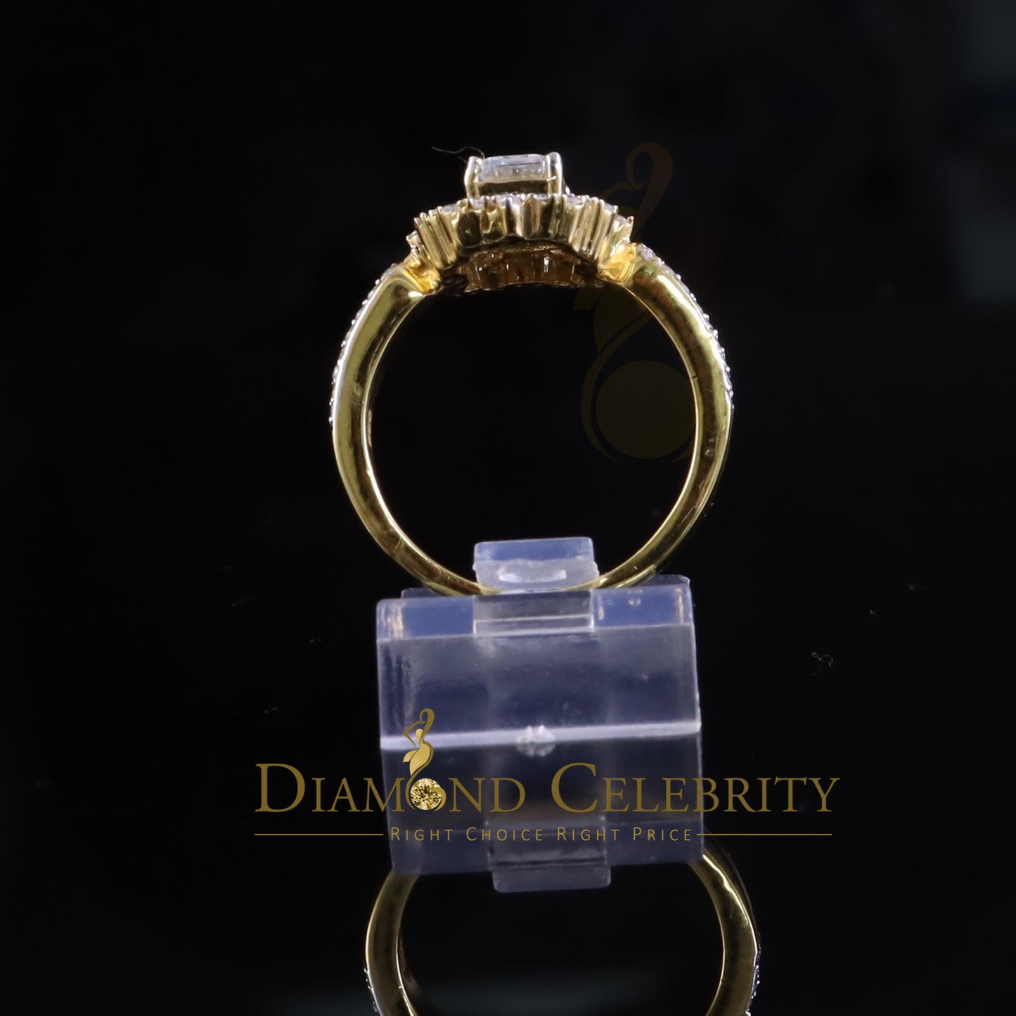 DiamondCelebritees Emerlard Cut 925 Yellow Silver 2.00ct VVS D Moissanite Enagement Lady Ring SZ 7